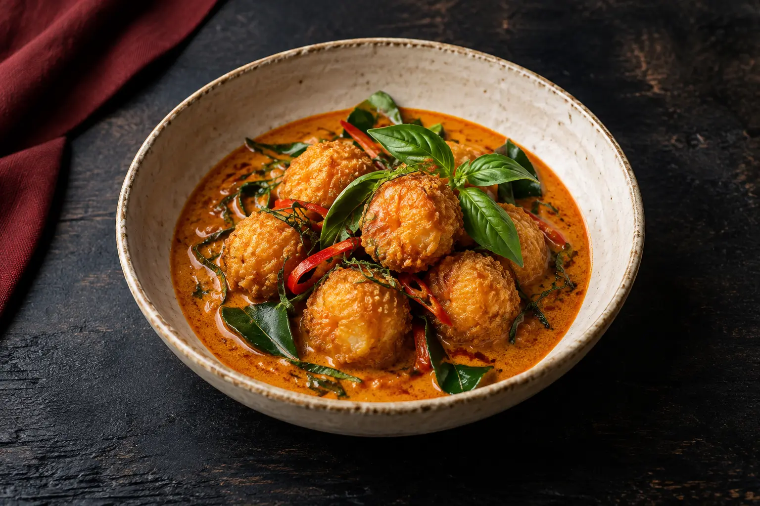 Crispy Prawn Balls, Panang Style